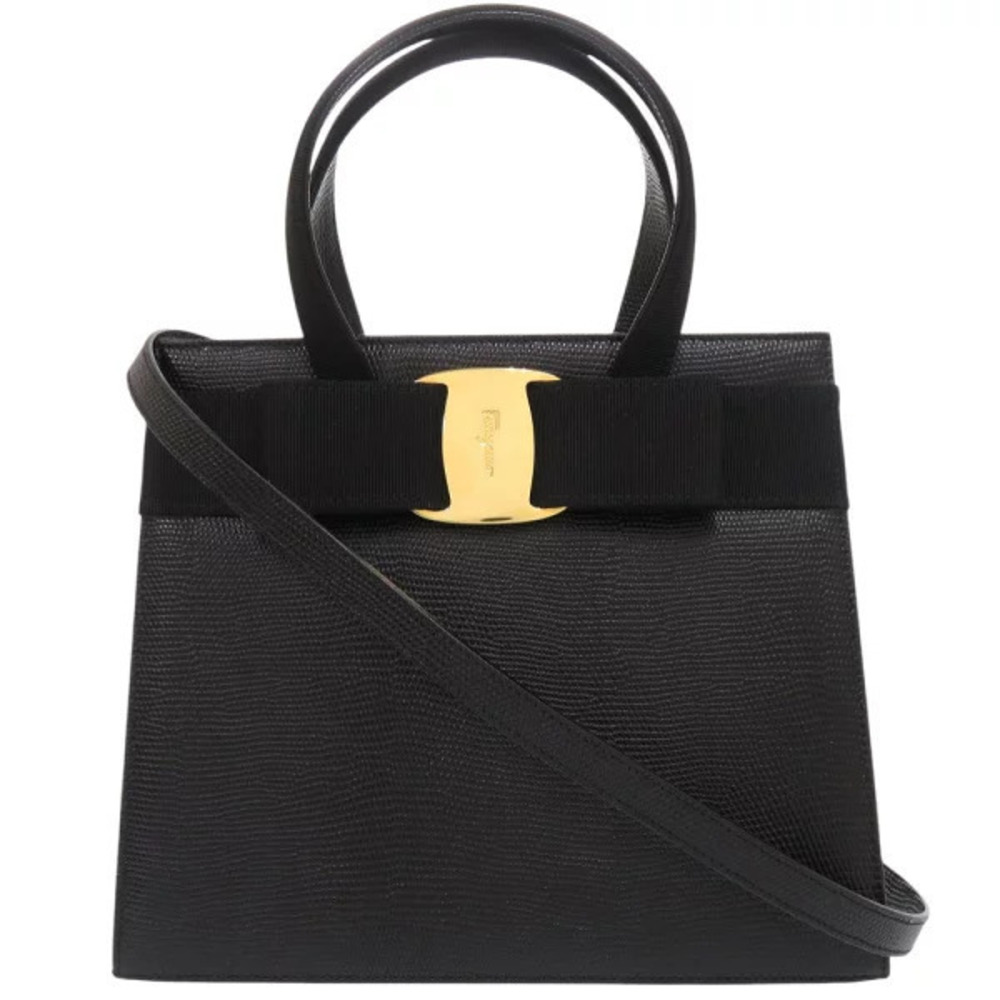 Salvatore Ferragamo Vara Ribbon embossed leather black handbag